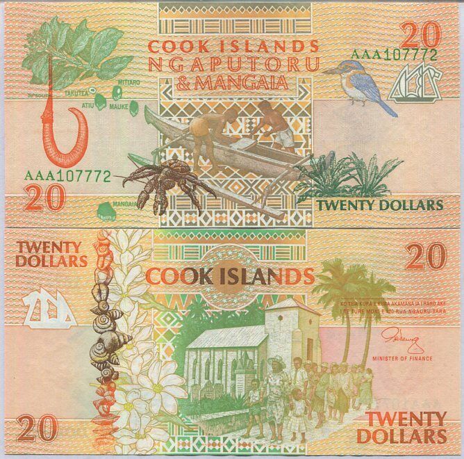 Cook Islands 20 Dollars ND 1992 P 9 UNC
