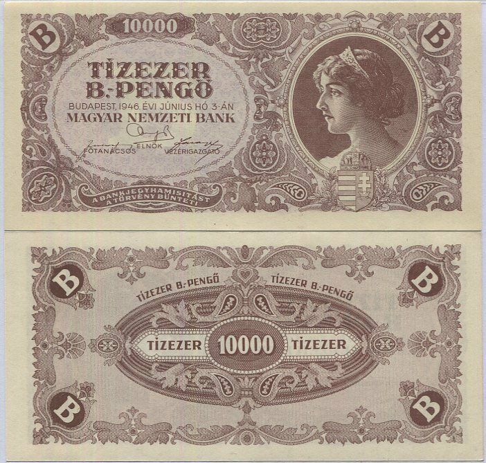 HUNGARY 10000 PENGO 1946 P 132 AU-UNC
