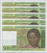 Madagascar 500 Francs ND 1994 P 75 b UNC LOT 5 PCS