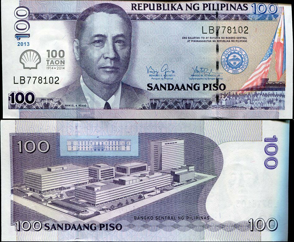 PHILIPPINES 100 PISOS PESOS 2013 (2014) COMM. 100 YEARS TAON SHELL P 219 UNC