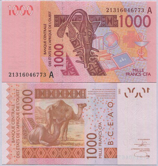 Ivory Coast West African States 1000 Francs 2021 P 115A UNC