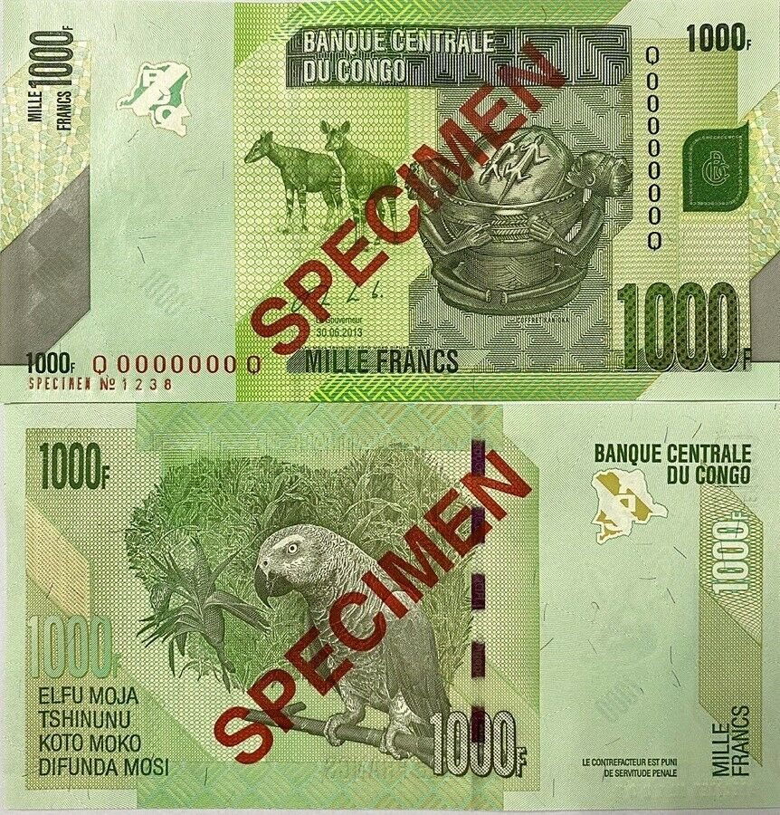 Congo 1000 Francs 2013 P 101 b Specimen UNC