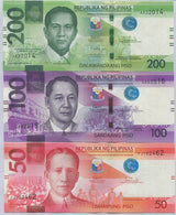 Philippines Set 3 pcs 50 100 200  Pesos 2020 P 224 P 225 P 226 UNC w/Blind Mark