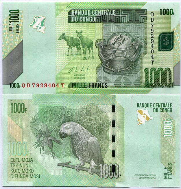 Congo 1000 Francs 2020 P 101 c UNC