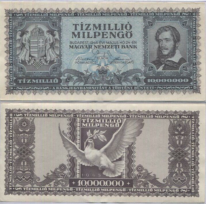 HUNGARY 10,000,000 MILPENGO 1946 P 129 XF/AU
