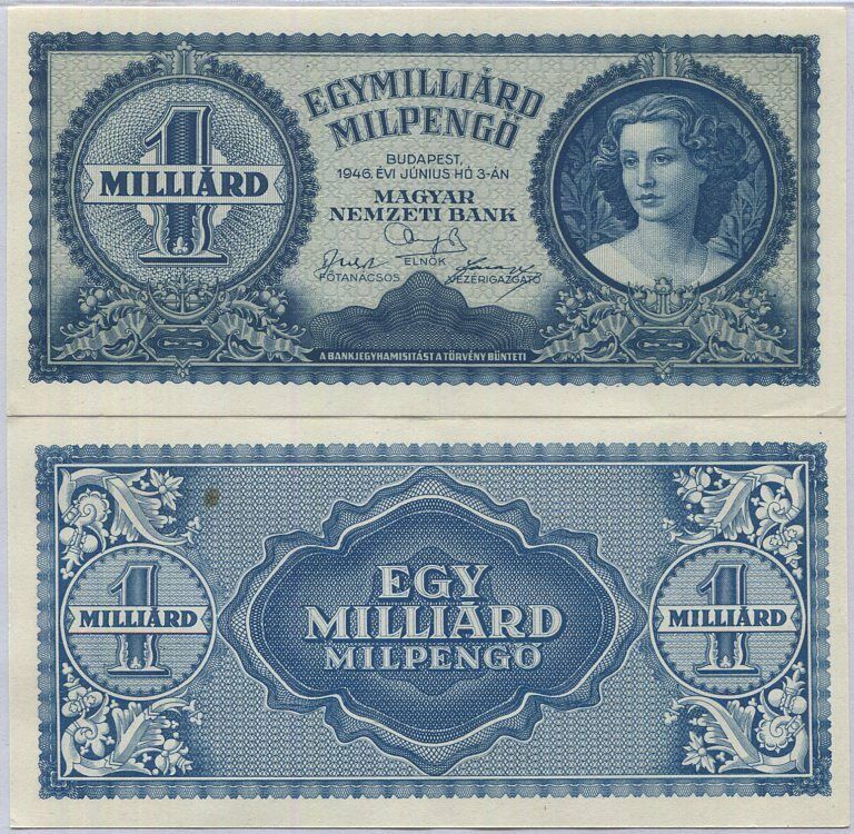 HUNGARY 1 Milliard Milpengo 1946 P 131 AU-UNC