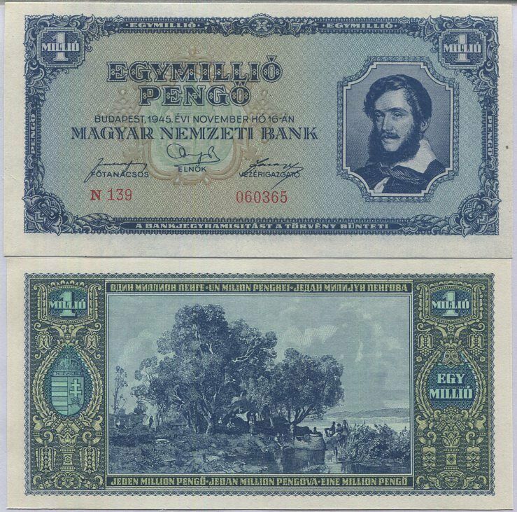 HUNGARY 1 Million Pengo 1945 P 122 aUNC