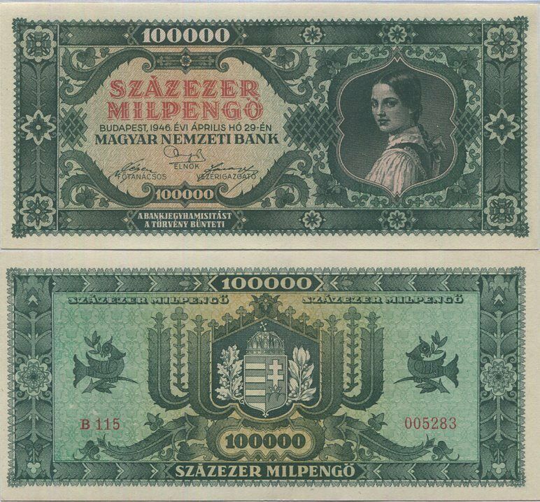HUNGARY 100000 Milpengo 1946 P 127 UNC