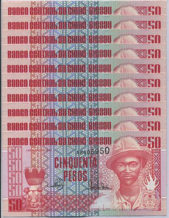 Guinea Bissau 50 Pesos  1990 P 10 UNC Lot 10 Pcs