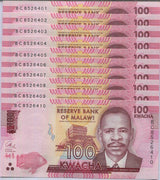 Malawi 100 Kwacha 2016 P 65 UNC Lot 10 PCS