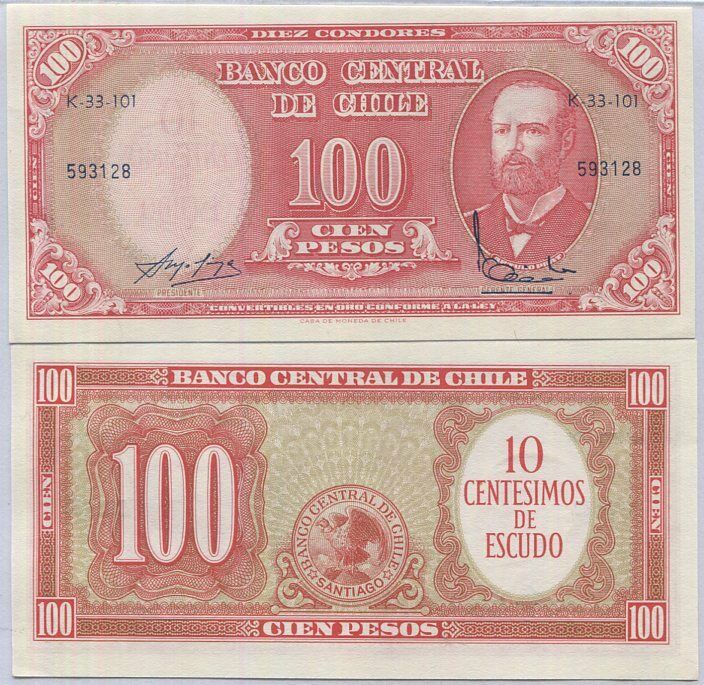 CHILE 100 PESOS ND 1960 - 1961P 127 aUNC