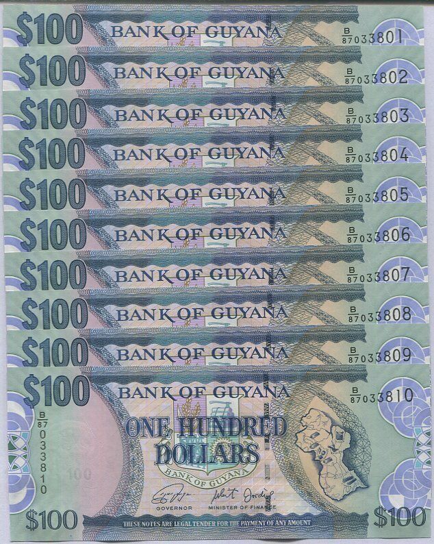Guyana 100 Dollars ND 2019 P 36 d UNC Lot 10 PCS