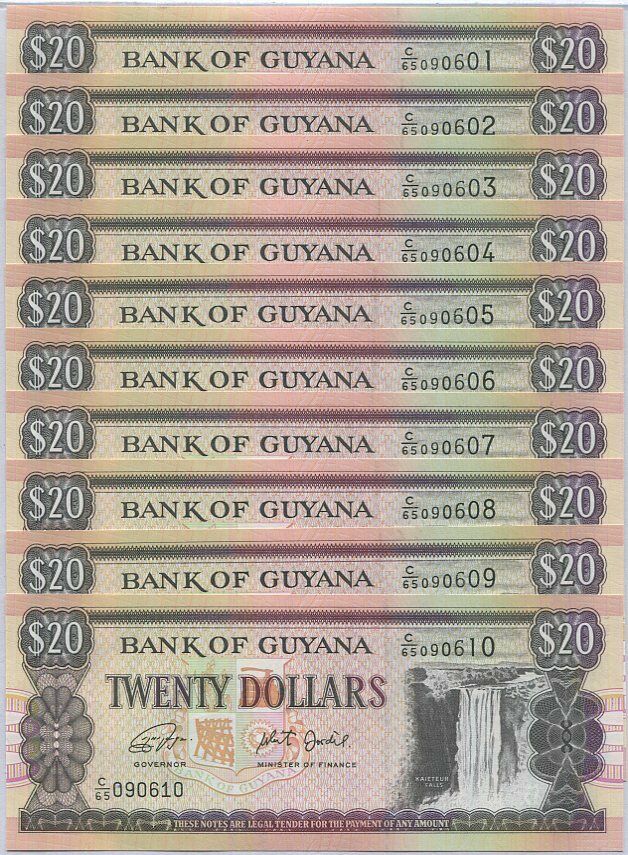Guyana 20 Dollars ND 2020 P 30 New Sign UNC Lot 10 PCS