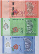 MALAYSIA SET 3 PCS 1 5 10 RINGGIT 2012 P  51 52 53 POLYMER UNC