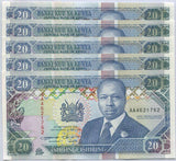 Kenya 20 Shillings 1993 P 31 a UNC LOT 5 PCS