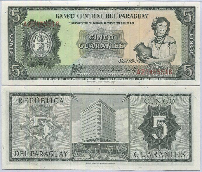 Paraguay 5 Guaranies 1963 P 195 b UNC