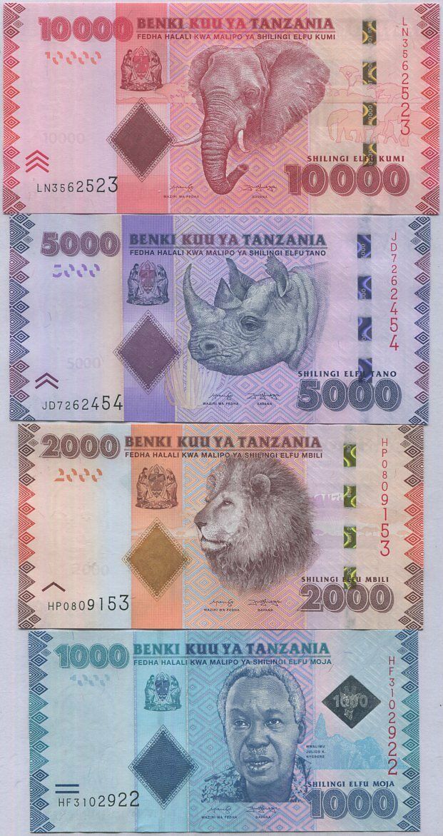 Tanzania Set 4 UNC 1000 2000 5000 10000 Shillings ND 2020 P 41 42 43 44 New Sign