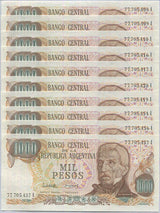 Argentina 1000 Pesos ND 1976-83 P 304 d UNC Lot 10 Pcs