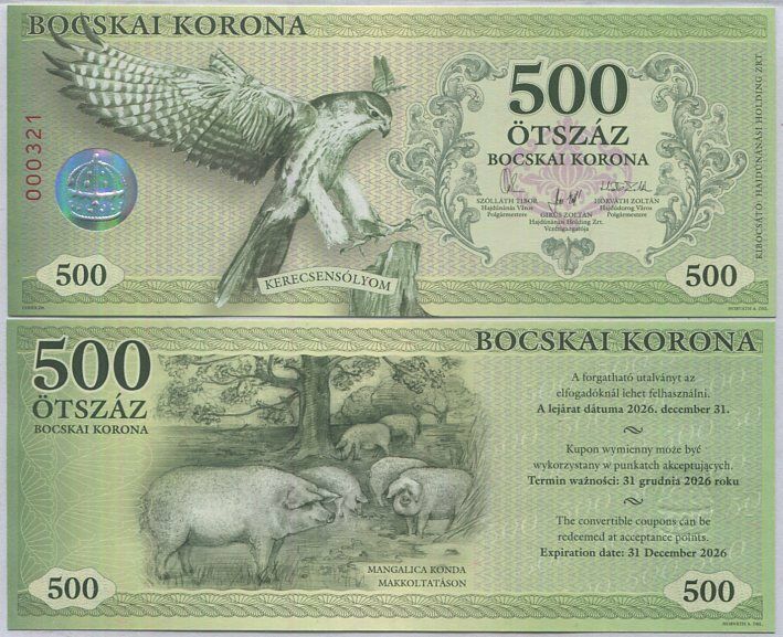 Hungary local money  500 Bocskai Koruna ND 2021 UNC