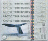 Arctic Territories 11 Dollar 2013 WHALE Polymer Specimen UNC LOT 5 PCS