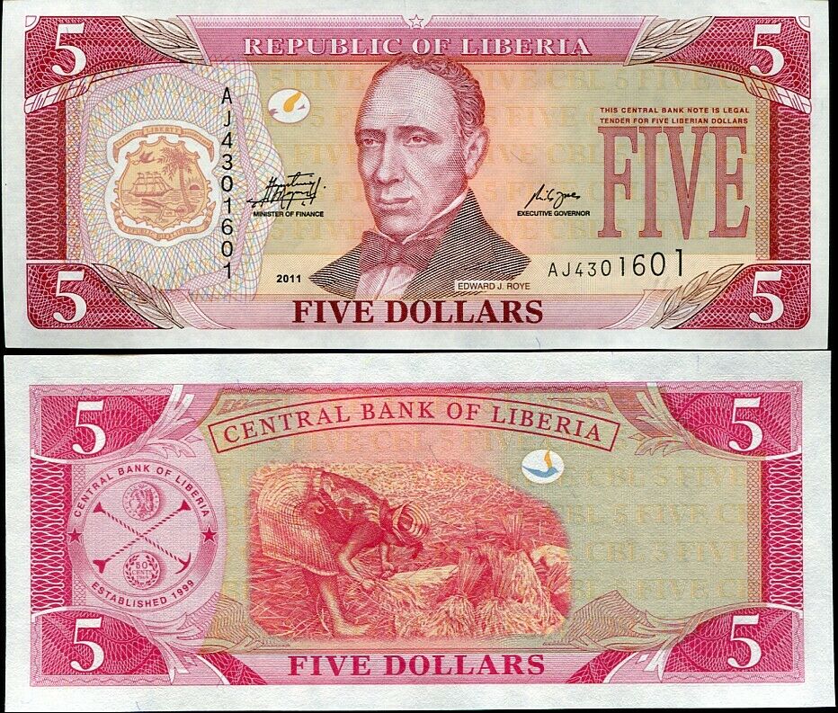 LIBERIA 5 DOLLARS 2011 P 26 g UNC