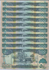 Somaliland 500 Shillings 2011 P 6 AUnc Lot 10 Pcs 1/10 Bundle