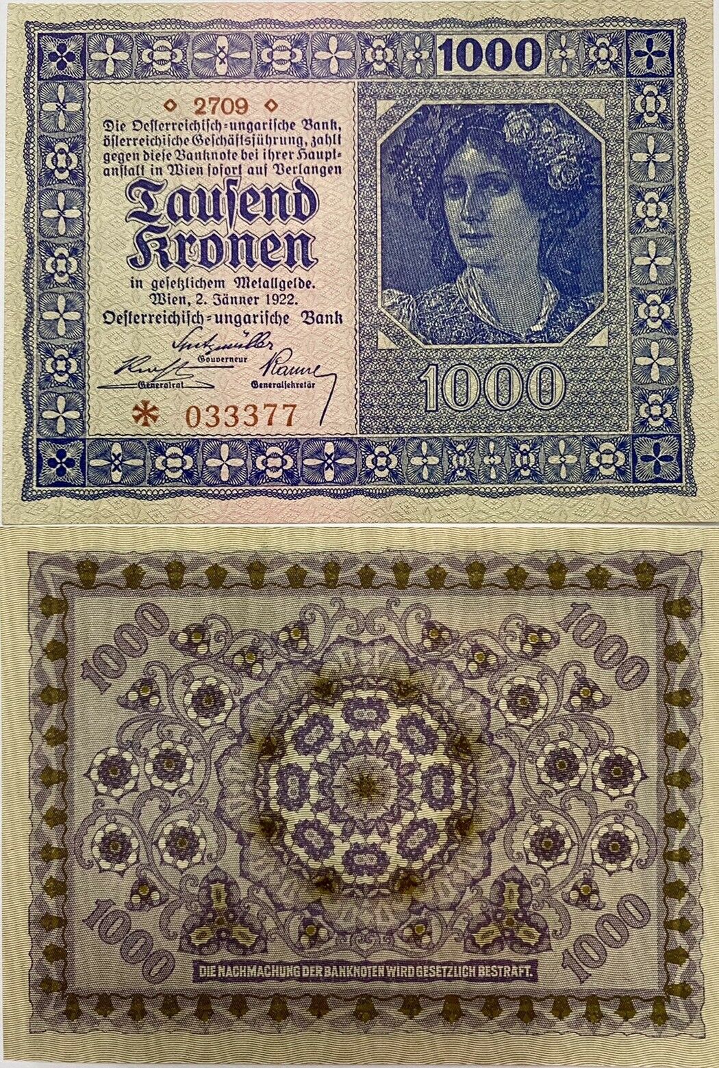 Austria 1000 Kronen 1922 P 64 UNC