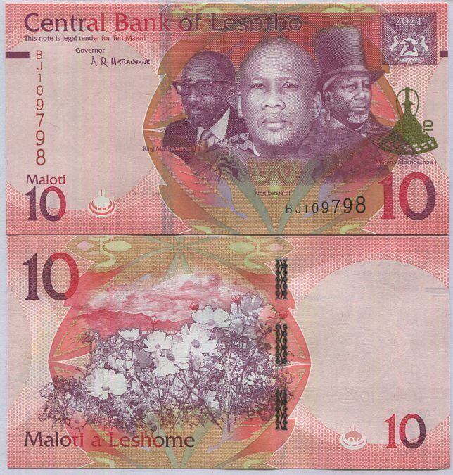 Lesotho Notes Lesotho 10 Maloti 2021 P NEW Symbol + Sign UNC – Noteshobby