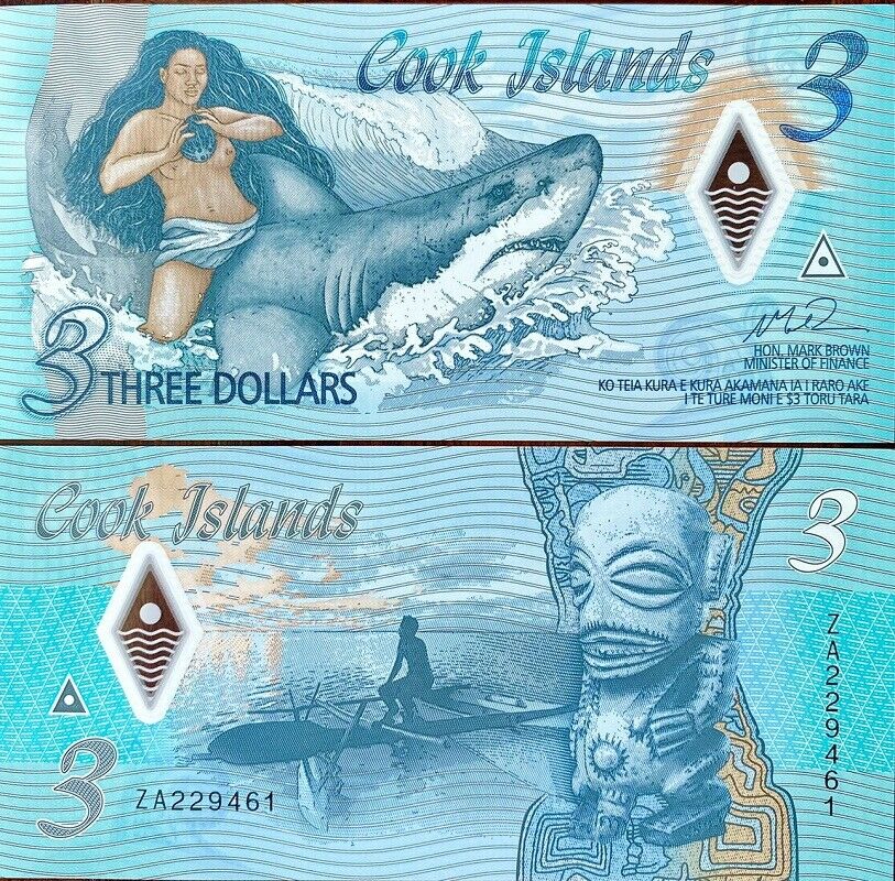 Cook Islands 3 Dollars 2021, ZA Replacement P New Polymer UNC