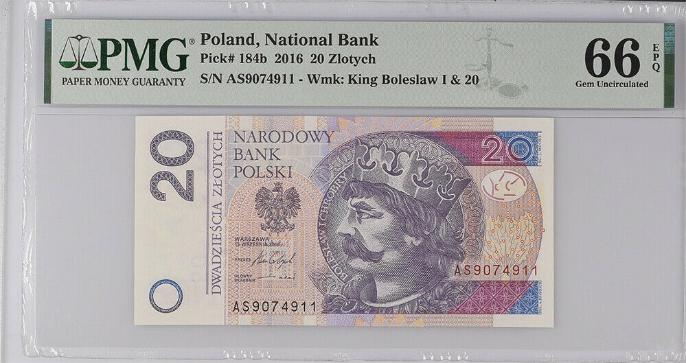 Poland 20 Zlotych 2016 P 184 b Gem UNC PMG 66 EPQ