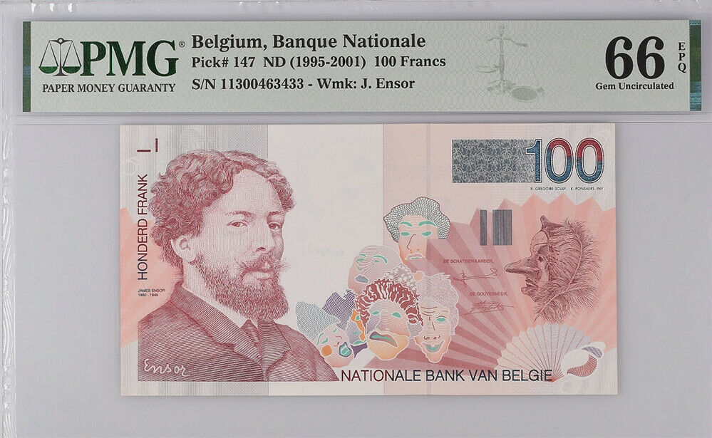 Belgium 100 Francs 1995-2001 P 147 a Gem UNC PMG 66 EPQ