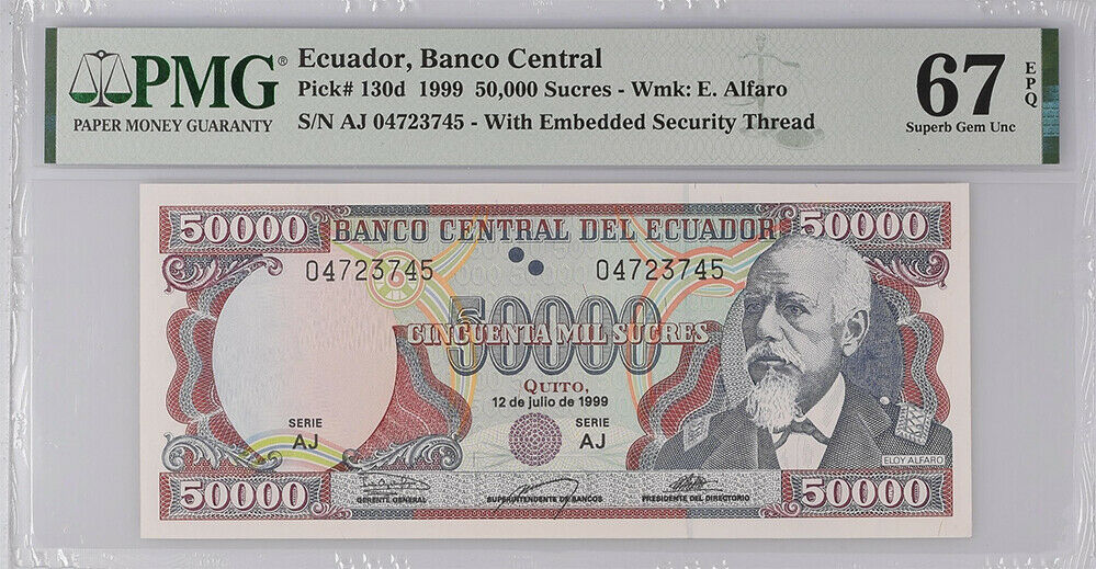 Ecuador 50000 Sucres 1999 July P 130 d Superb Gem UNC PMG 67 EPQ High