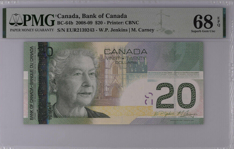 Canada 20 Dollars 2008/2009 P 103 Jenkins Carney Superb GEM UNC PMG 68 EPQ Top
