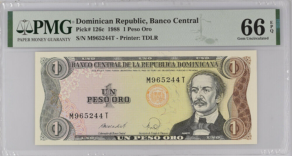 Dominican Republic 1 PESO ORO 1988 P 126 c GEM UNC PMG 66 EPQ