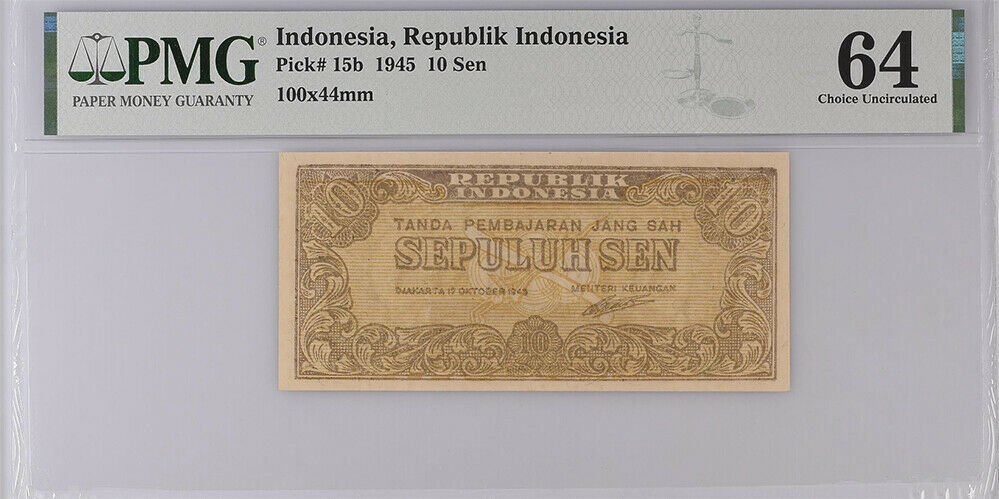 Indonesia 10 Sen 1945 P 15 b Choice UNC PMG 64