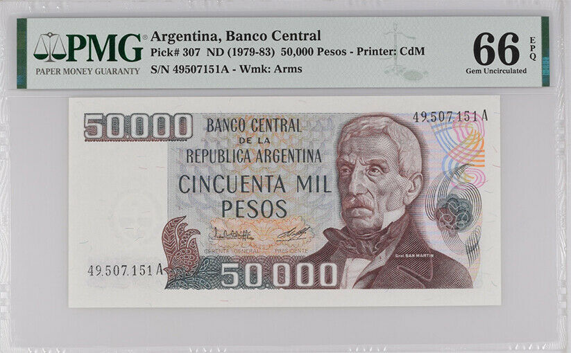 Argentina 50000 Pesos ND 1979 -83 P 307 GEM UNC PMG 66 EPQ