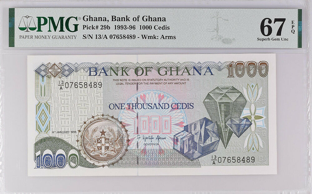 Ghana 1000 Cedis 1993-1996 P 29 B Superb Gem UNC PMG 67 EPQ High