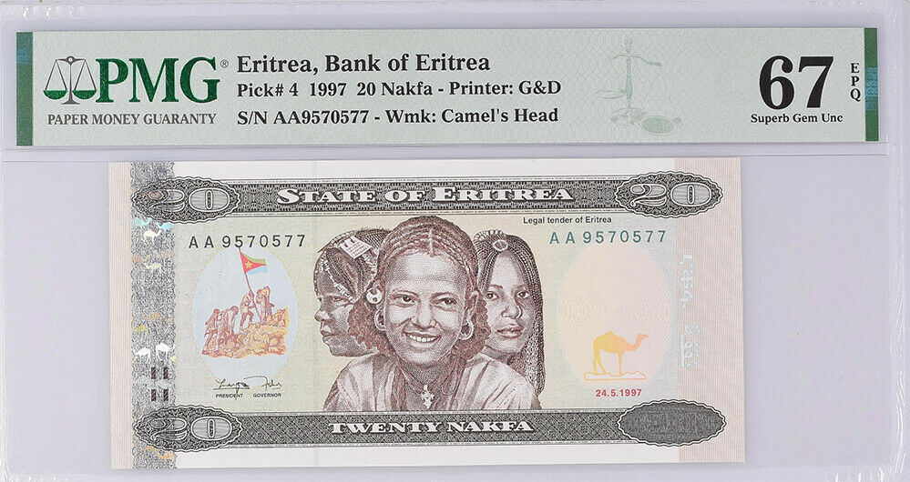 Eritrea 20 Nafka 1997 P 4 Superb Gem UNC PMG 67 EPQ Top Pop