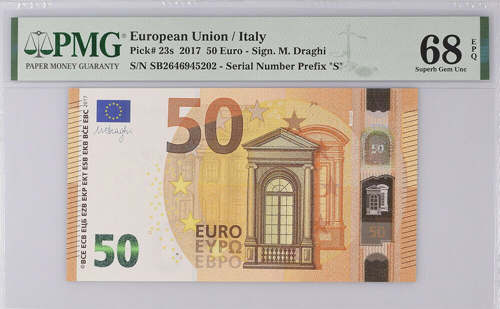 Euro 50 Euro Italy 2017 P 23 s Prefix Superb Gem UNC PMG 68 EPQ