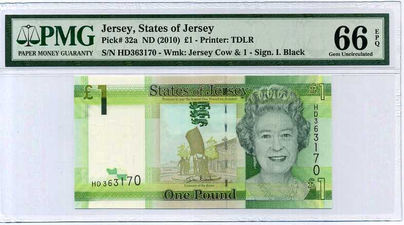 Jersey 1 Pound ND 2010 P 32 Gem UNC PMG 66 EPQ