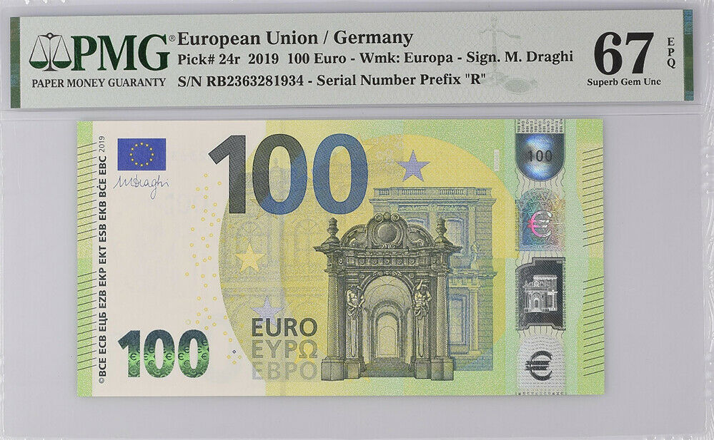 Euro 100 Euro Germany 2019 R Prefix P 24 r Superb Gem UNC PMG 67 EPQ