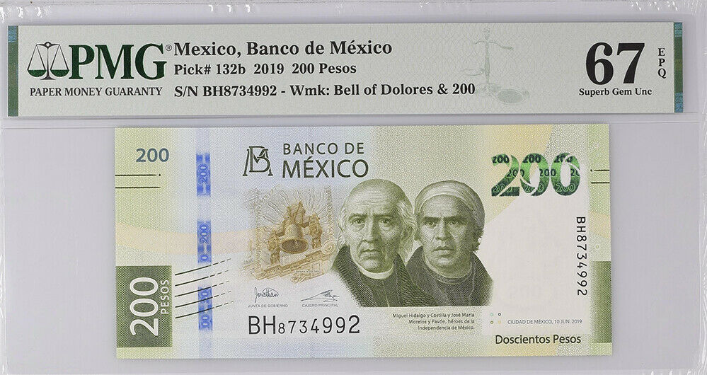 Mexico 200 Pesos 2019 P 132 b Superb Gem UNC PMG 67 EPQ