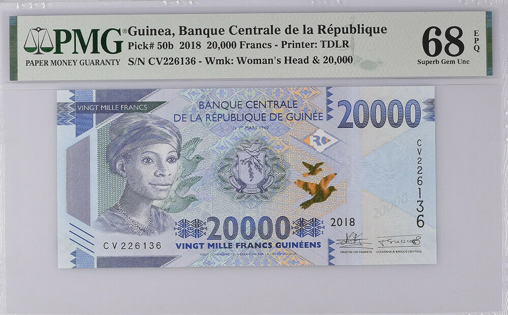 Guinea 20000 Francs 2018 P 50 SUPERB GEM UNC PMG 68 EPQ Top