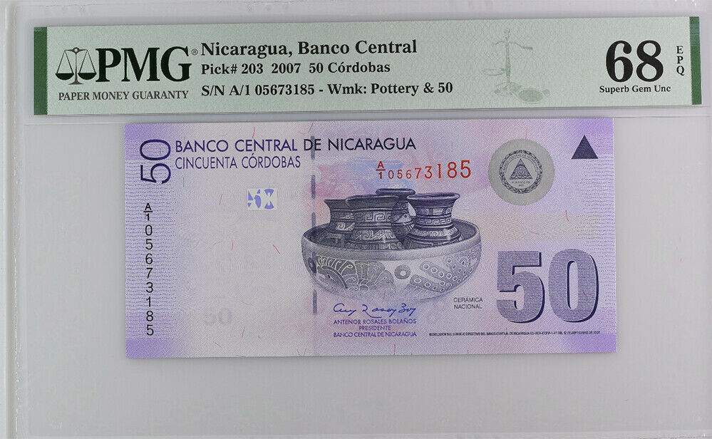 Nicaragua 50 Cordobas 2007 P 203 Superb Gem UNC PMG 68 EPQ High