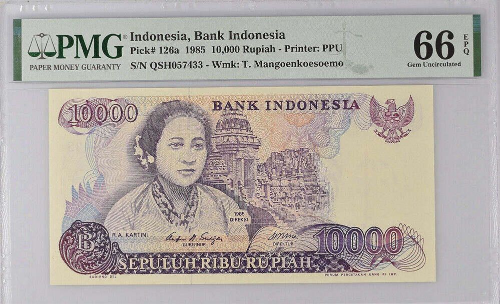 Indonesia 10000 Rupiah 1985 P 126 Gem UNC PMG 66 EPQ NEW LABEL