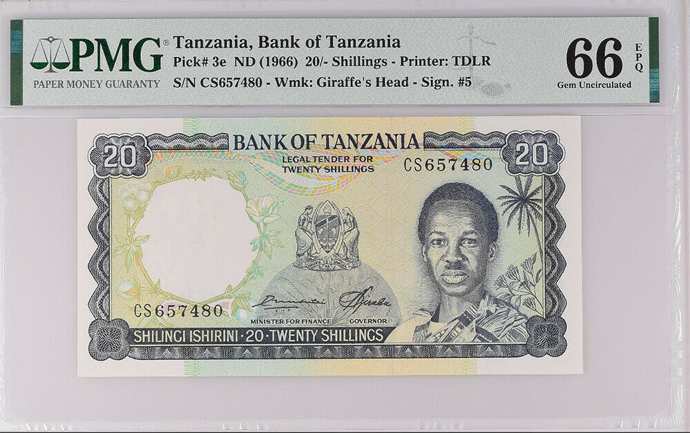 Tanzania 20 Shillings ND 1966 P 3 e GEM UNC PMG 66 EPQ