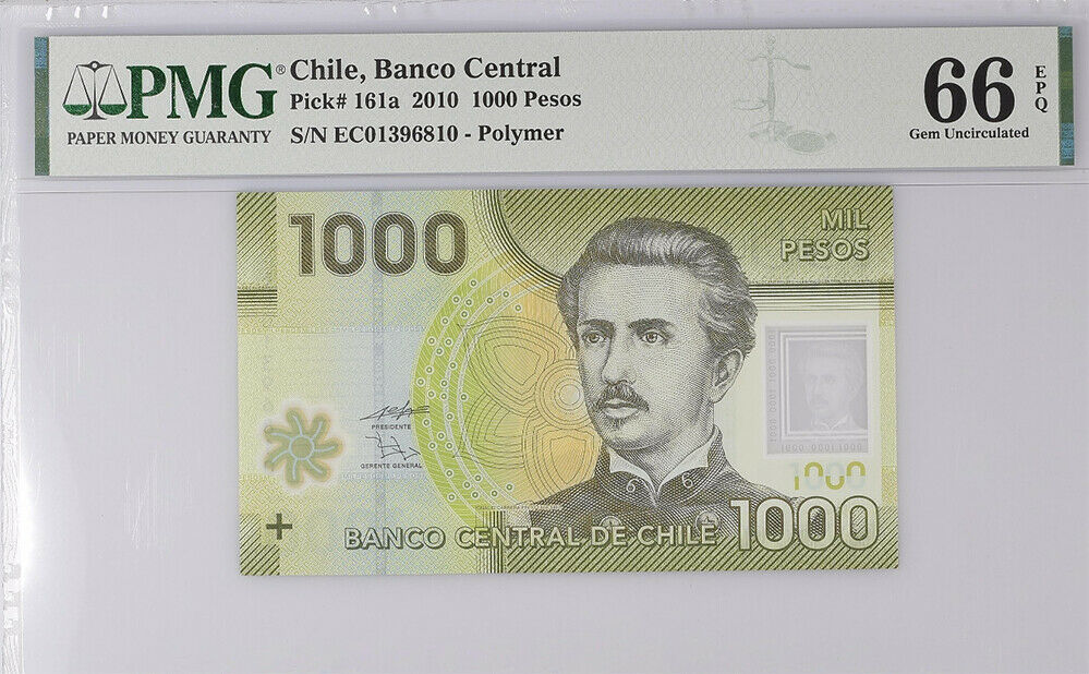 Chile 1000 Pesos 2010 P 161 a Polymer Gem UNC PMG 66 EPQ NLB