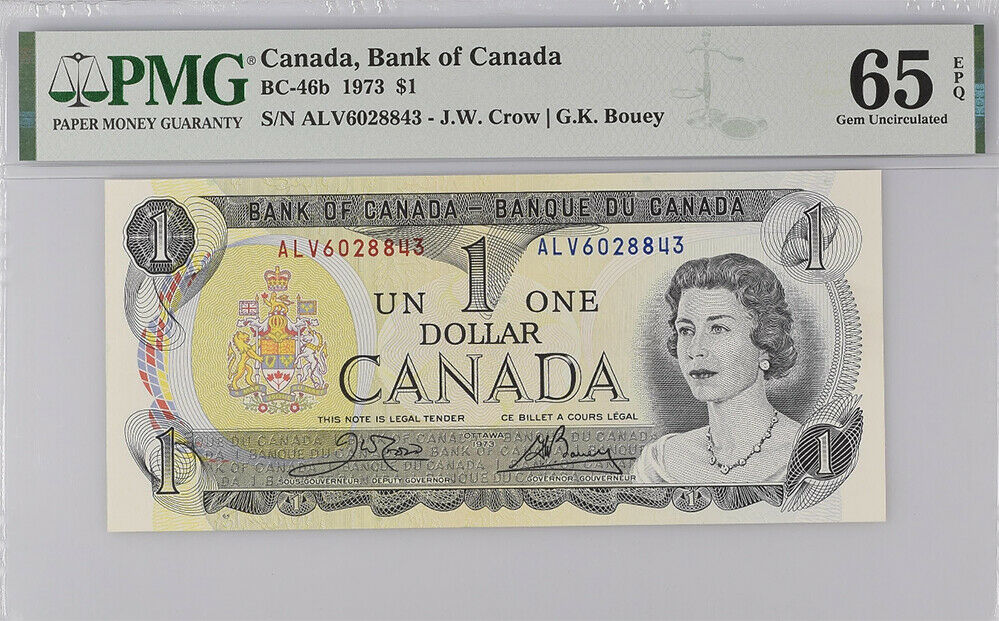 Canada 1 Dollar ND 1973 P 85 b CROW-BOUEY GEM UNC PMG 65 EPQ
