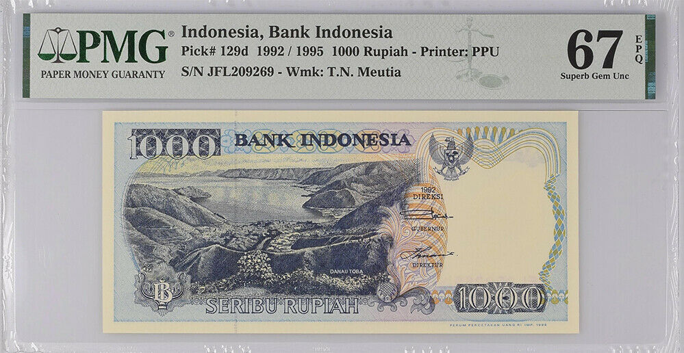 Indonesia 1000 Rupiah 1992/1995 P 129 d Superb Gem UNC PMG 67 EPQ