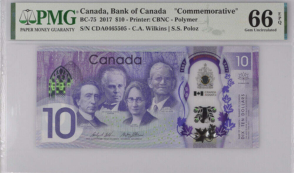 Canada 10 Dollars ND 2017 P 112 Polymer Comm. Gem UNC PMG 66 EPQ